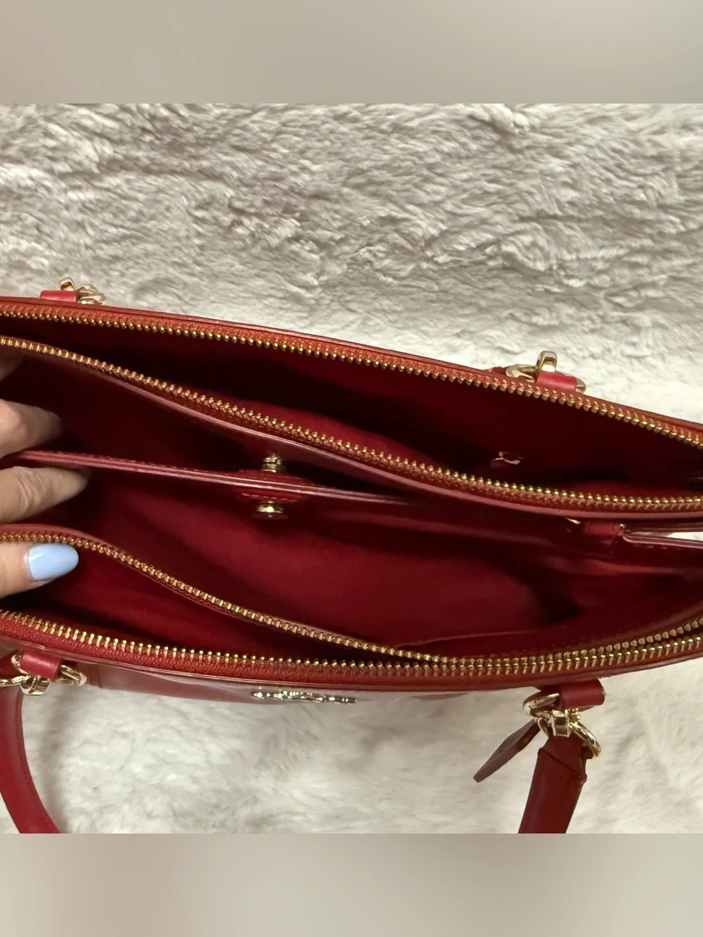 COACH Large Christie Carryall Red Leather Tote with Gold-Tone Hardware